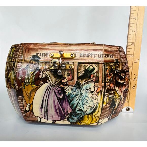 Vintage Box w Handle Decoupage Storage Trinket Catchall Book Academia Library - Picture 11 of 12